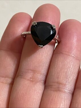 Natural Black Spinel Trillion Cut 12mm in 925 Sterling Silver Size 7
